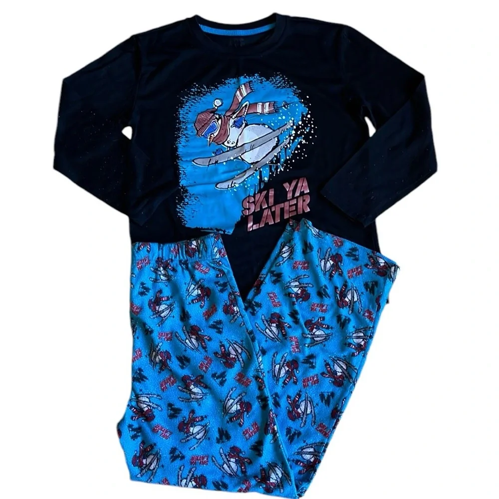 Kids Ski Long Pajama Set with Flannel Pants sz L(12/14)